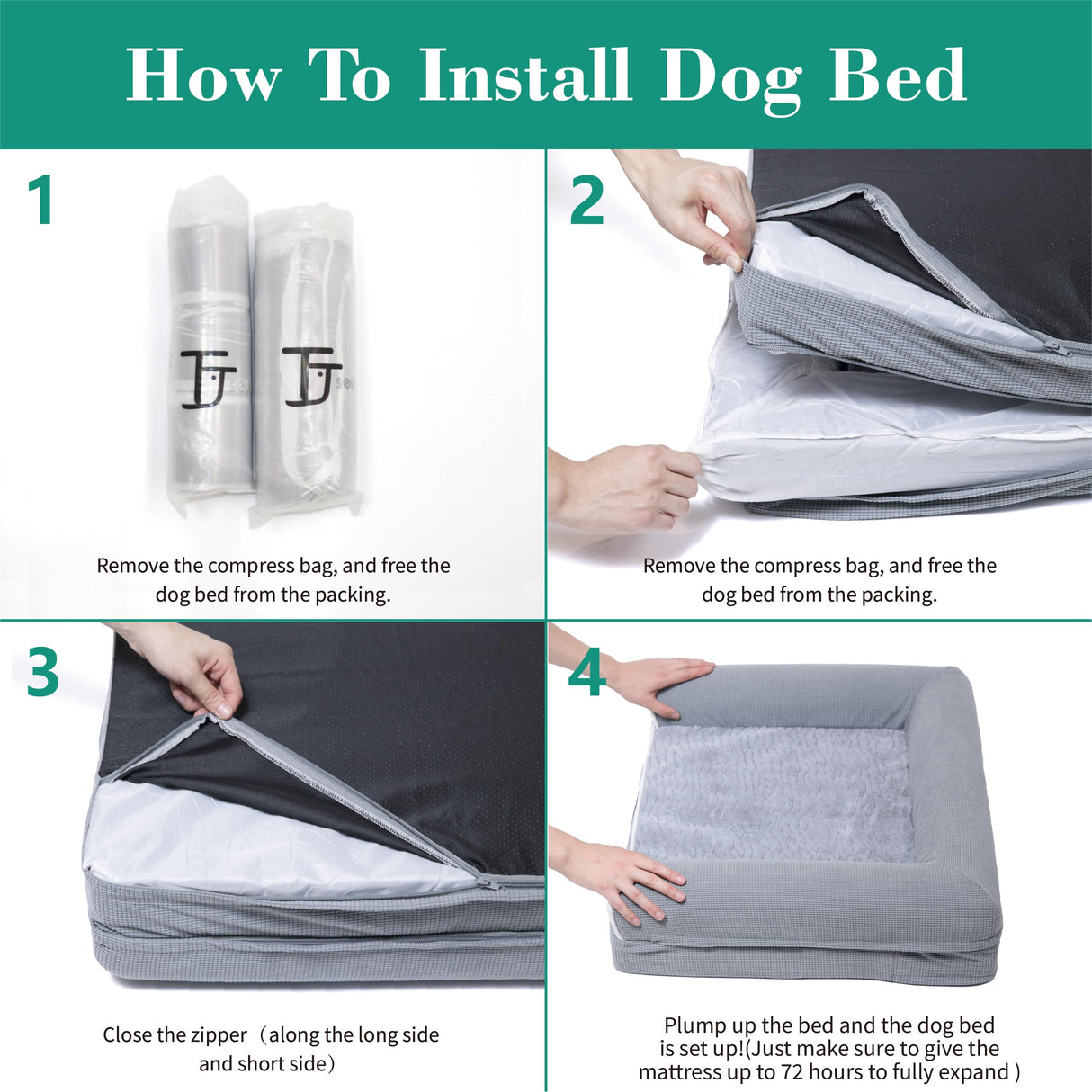 TJSOULER Orthopedic Dog Beds for Small Medium Dogs,Waterproof Lined Egg Crate Foam Pet Bed Mat with Removable and Washable Cover and Non Slip Bottom,Dog Sofa Soft Bed