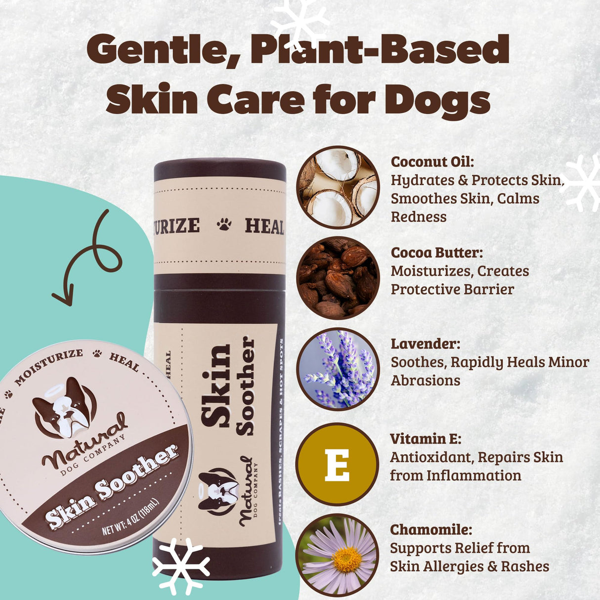 Natural Dog Company Skin Soother Balm for Dogs – Dog Skin Balm for Dry Winter Skin, Seasonal Sensitivity & Environmental Stress, Dog Moisturizer with Coconut Oil, Calendula & Vitamin E, 4 oz Tin