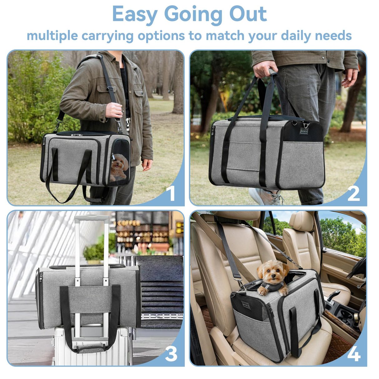 Petsfit 19"X12" X12" Expandable Pet Carrier, Square Expansion Reduces Pet Anxiety, Escape-Proof Self-Locking Zippers, 3 Easy-Access Entrances, for Cats & Small Dogs up to 18 lbs