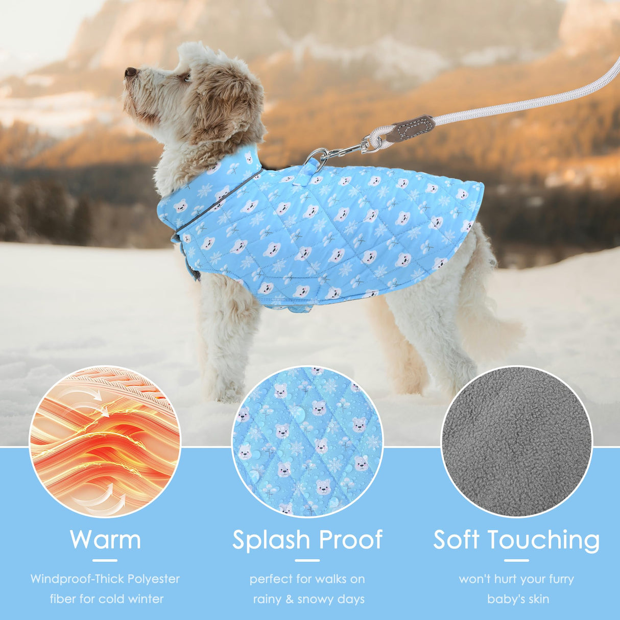 Mile High Life Dog Warm Coat, Small Dog Winter Jacket Windproof Water Resistant Cold Weather Coats Cozy Snow Jacket Vest for Puppies (Blue, X-Small Chest 11.8")