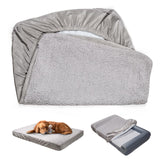Sunsleek Dog Bed Cover Replacement - Washable, Waterproof, Quilted Sofa Pillow Cover for Dogs/Cats - Ultra Soft Plush Pet Bed (Grey, 44.0" L x 32.0" W x 8.0" Th)