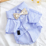 Striped Dog Shirt Breathable Casual Short Sleeve Puppy Clothes with Bow for Spring Fall (L)