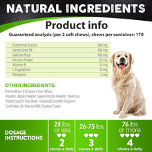 Load image into Gallery viewer, Hemp Calming Chews for Dogs Anxiety - 170 Dog Calming Chews - Anxiety Relief Treats - Dog Calming Treats - Hemp Oil - Sleep Calming Aid - Advanced Calming Health Joint Support Supplement - Made in USA
