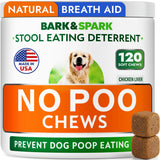 BARK&SPARK No Poo Chews for Dogs - Coprophagia & Stool Eating Deterrent with Probiotics, Digestive Enzymes & Breath Aid Support - Stop Dog Poop Eating - Made in USA - 120Ct
