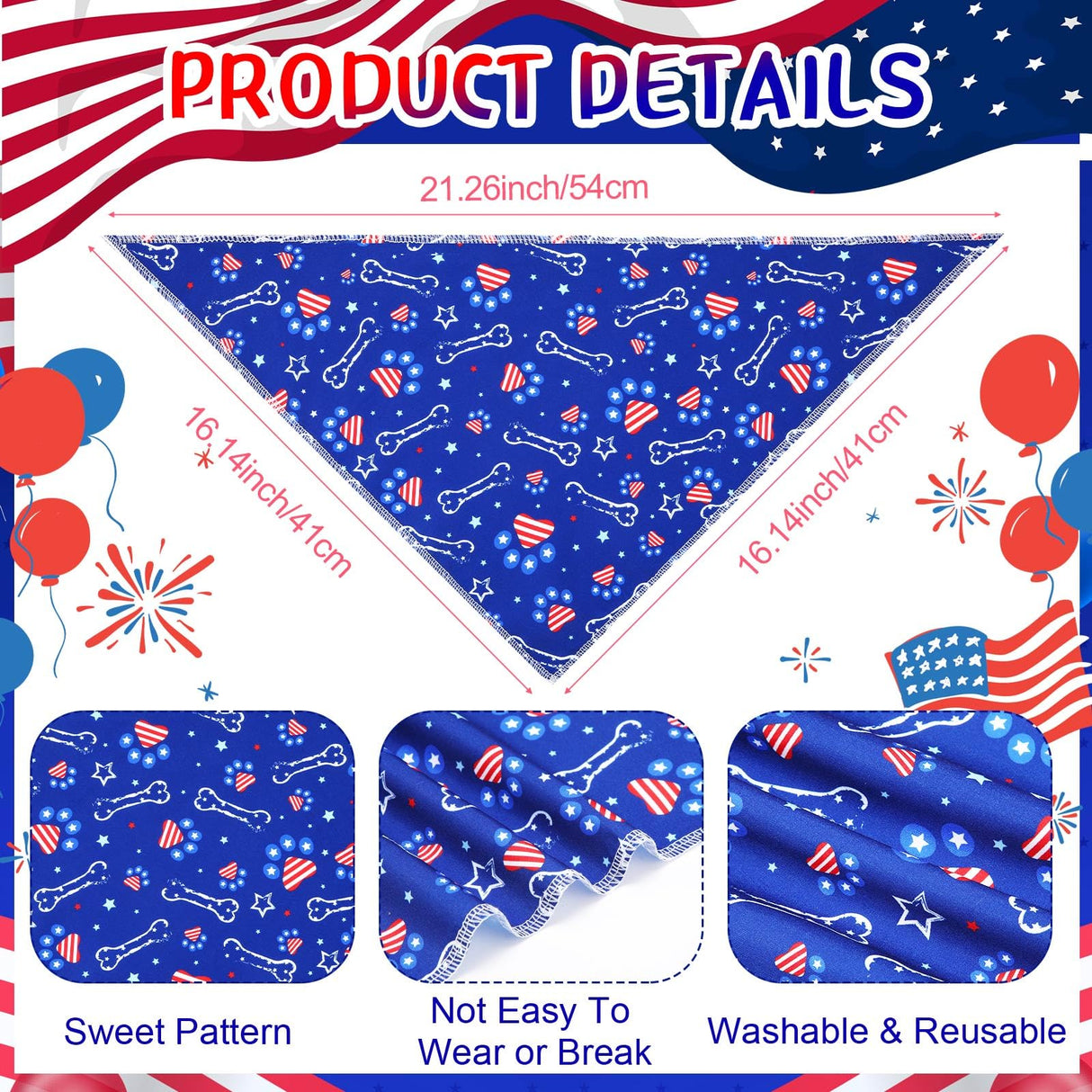 Paterr 100 Pieces Patriotic Dog Bandanas Bulk 4th of July Independence Day Pet Handkerchief Memorial Triangle Bibs Kerchief Adjustable Washable Pet Scarf Accessory for Small Medium Puppy Cats