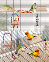 DBNESS 5in1 Bird Parakeet Toys, Detachable Birdie Perches Platform Swing with Climbing Ladder, Parrot Cage Stand Accessories, Wooden Playing Gyms for Conure Cockatiel Lovebird Finch Budgerigar Pigeon