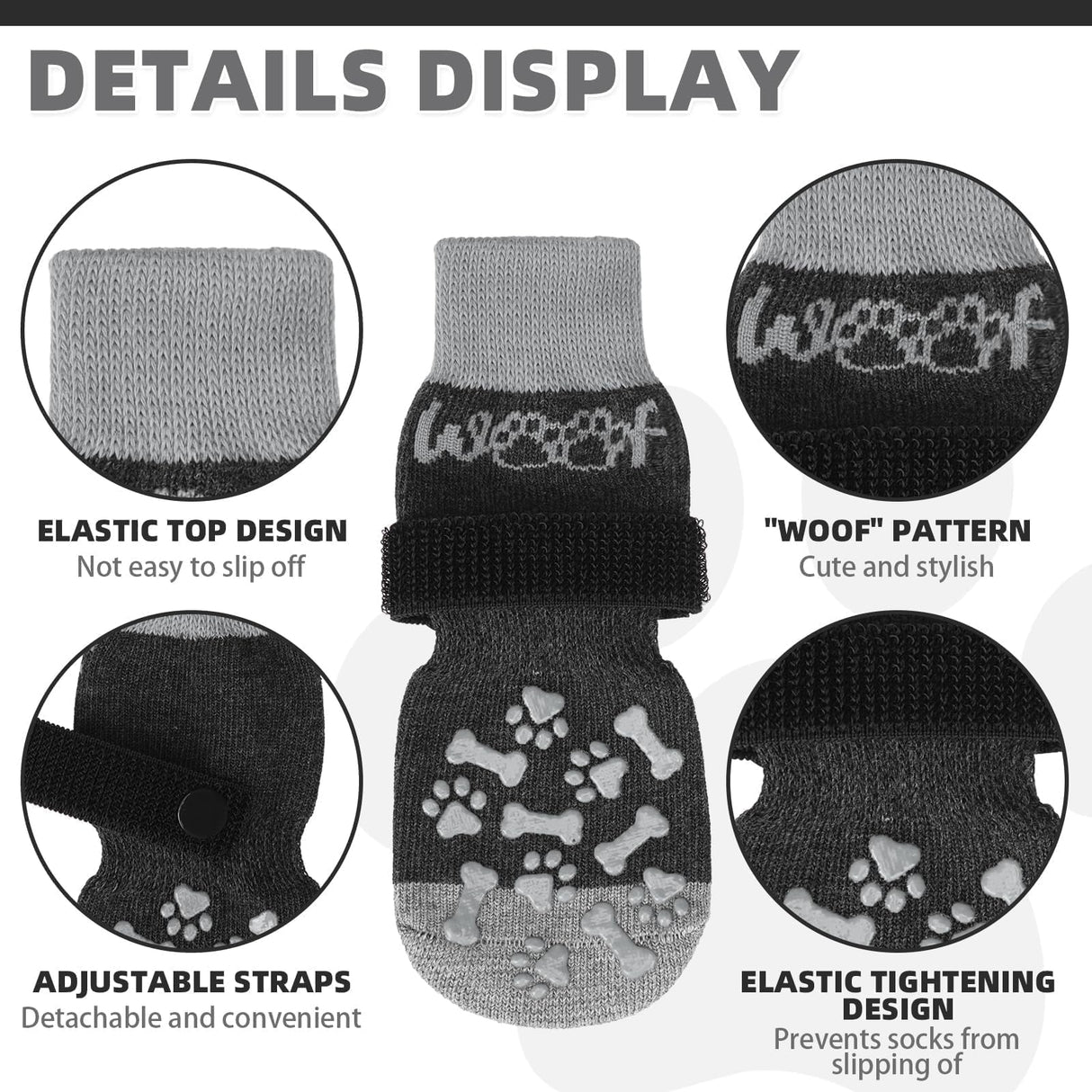 KOOLTAIL Anti Slip Dog Socks for Hot/Cold Pavement to Prevent Licking Paws, Dog Boots&Paw Protector with Grippers for Hardwood Floors,Traction Control No Twist Booties for Small Medium Large Dogs M