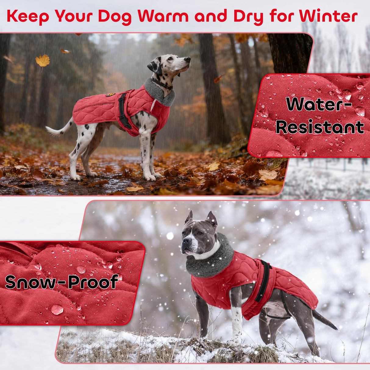 Sheripet Dog Coat Winter, Waterproof Quilted Dog Jacket for Cold Weather, Reflective Adjustable Puppy Winter Coat, Warm Turtle-Neck Pet Fleece Snow Jacket for XX-Large Dogs, NewRed XXL