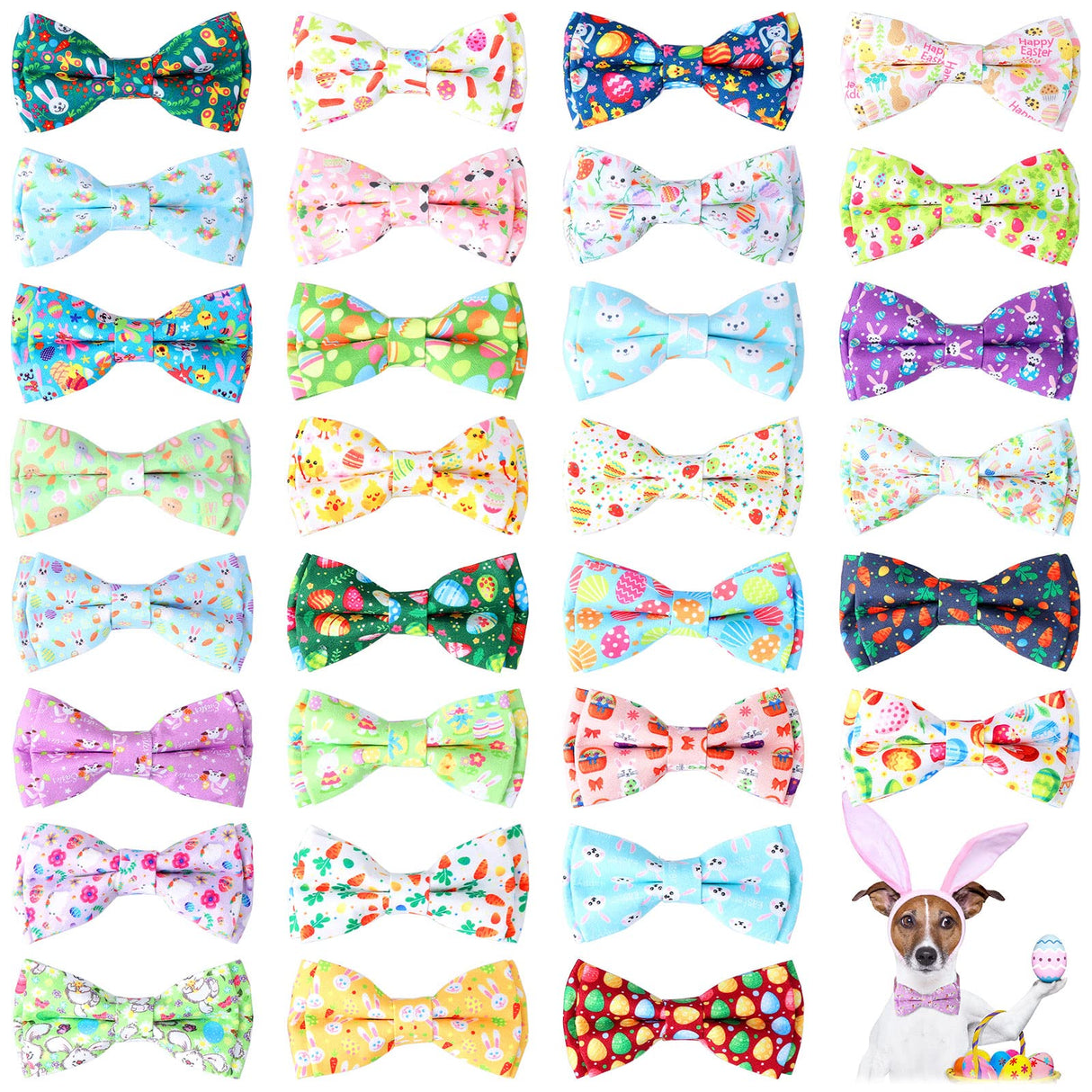30 Pieces Easter Collar Dog Bow Ties Rabbit Bows for Dogs Ties Attachment with Elastic Bands Collar Detachable Charms for Grooming Accessories Easter Costume