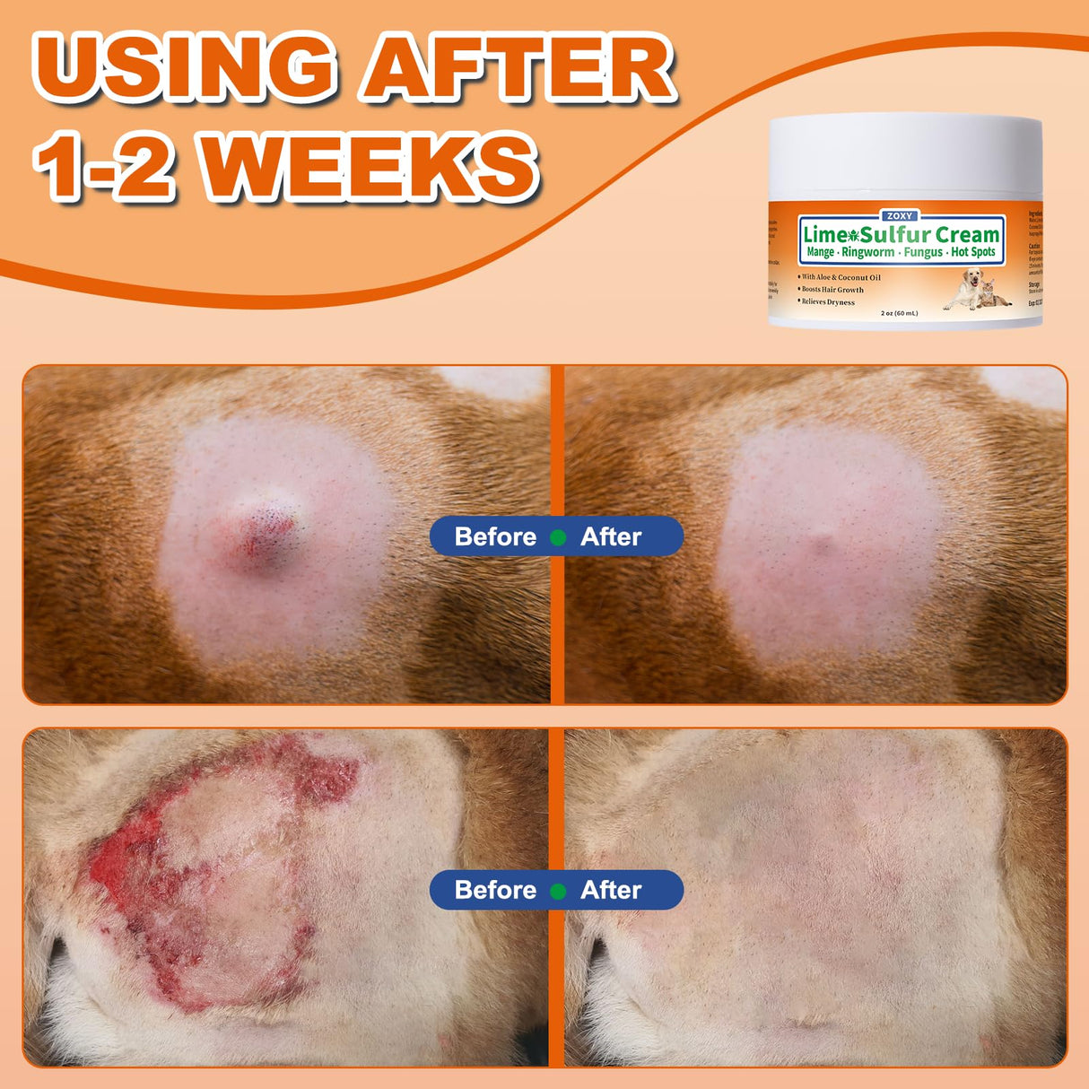 Netrca Lime Sulfur Cream, Mange Treatment Dogs, Ringworm Treatment for Cats & Dogs, Soothes Itchy, Dry, Inflamed Skin, Promotes Hair Regrowth, Low Odor, No Rinse Needed, 2oz