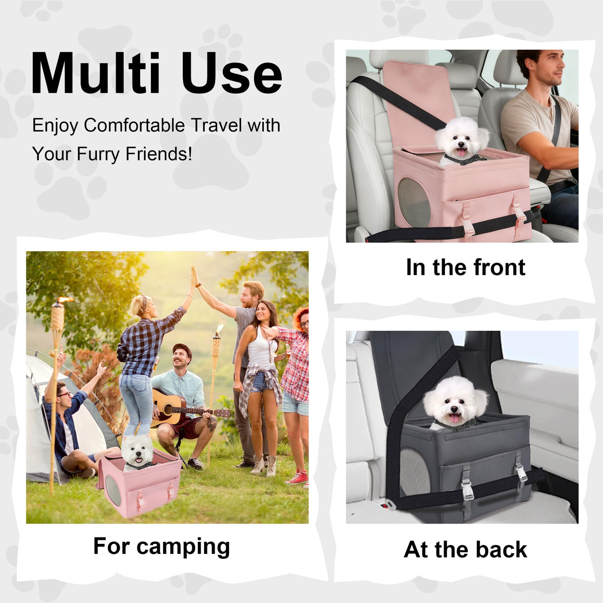 Dog Car Seat for Small Dogs, up to 13lbs, Foldable Dog Car Booster Seat with Non-Slip Bottom, Safety Tether and Storage Pocket, Comfortable Waterproof Fabric, Breathable Mesh Windows, Pink