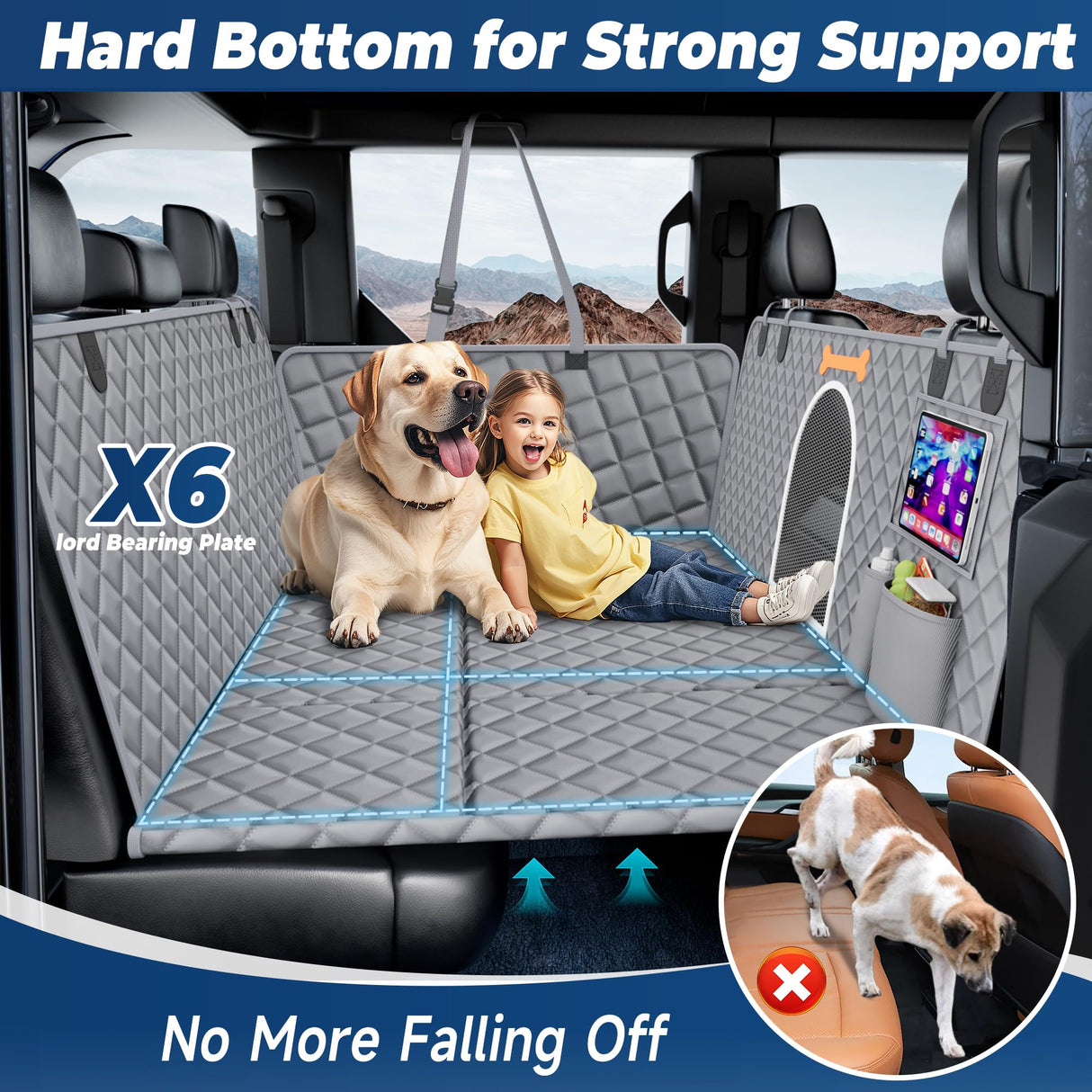 Truck Dog Seat Cover for Back Seat, Machine Wash, 450lb Support for 1-4 Large Dogs, Install in 3Mins, 3Y Assurance, Waterproof & Scratch-Proof, Back Seat Extender for Full Size Crew Cab Truck SUV