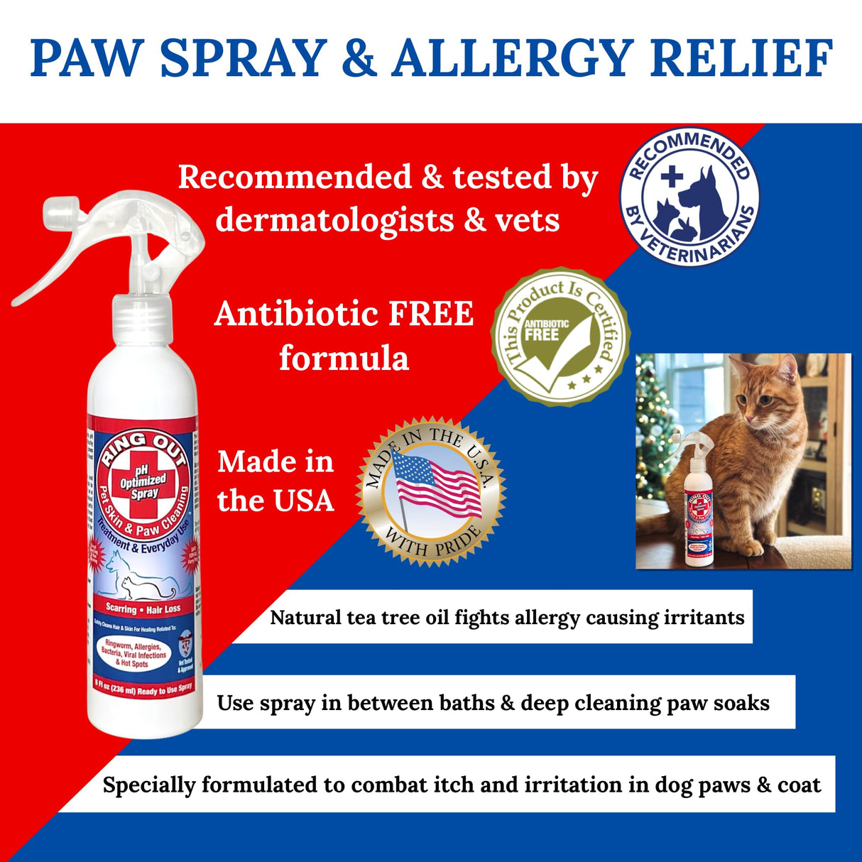 Ring Out for Pets: Control & Help Ringworm | Clean Pets Skin & Paws | Recovery & Itch Relief Calming Spray for Dog, Cat, Guinea Pig, Small or Large Animals/Pet. (Empty Applicator Bottle Included)