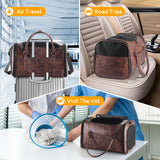 Johomviin Stylish Leather Pet Carrier for Small Dogs and Cats Up to 15 lbs, Airline Approved Lightweight Travel Tote with Breathable Mesh and Shoulder Strap Coffee