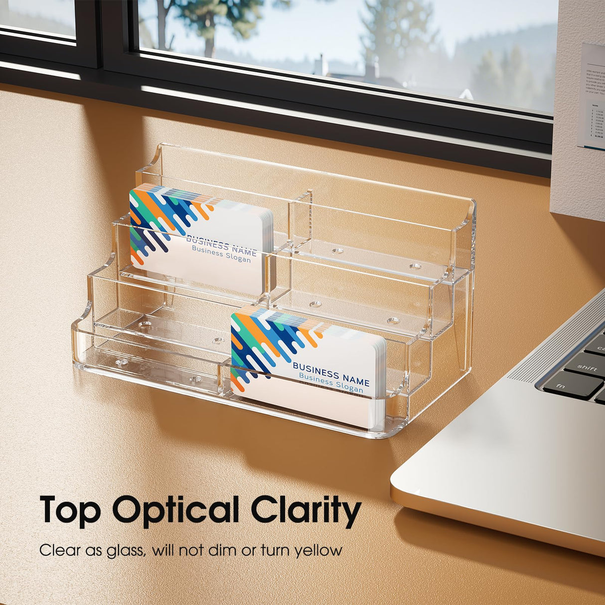 MaxGear Acrylic Business Card Holder for Desk, Clear Desktop Business Card Display Stand with 8 Pockets, 4-Tier Freestanding Card Organizer for Office, Reception, Countertop