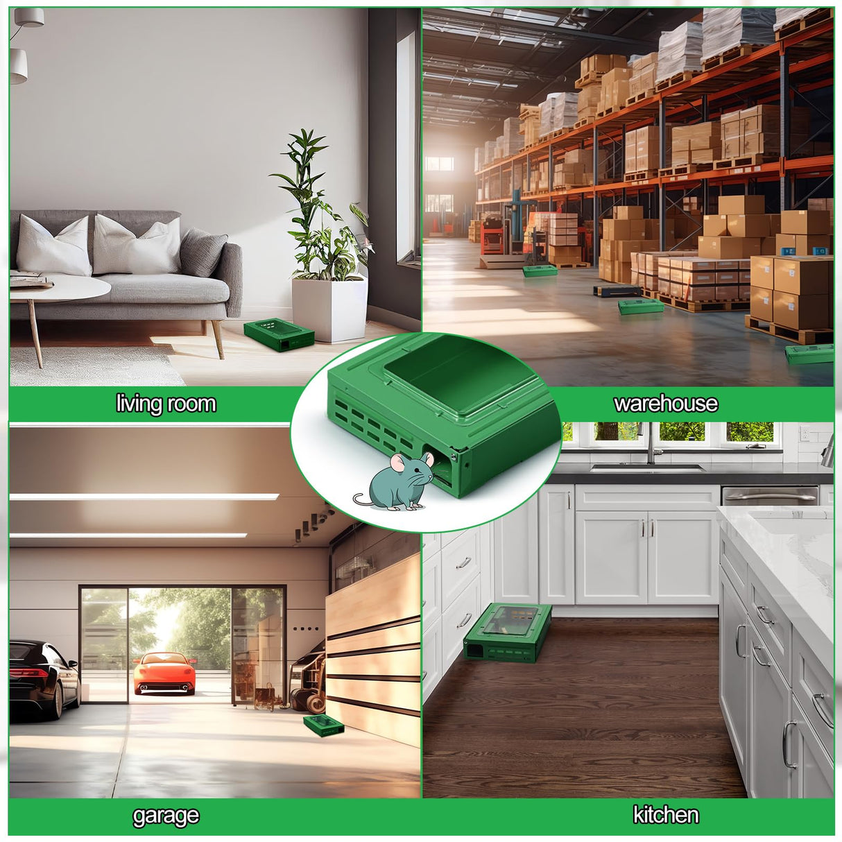 Kittmip 8 Pack Multi Catch Mouse Trap Clear Top Humanized Mouse Trap Reusable Mouse Trap PET and Kids Security for Indoor Outdoor Garage House and Kitchen (Green)