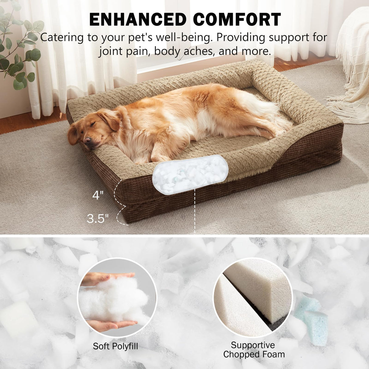 INVENHO Orthopedic Dog Beds Large Sized, XL Washable Egg-Crate Memory Foam Dog Couch with Washable Removable Cover, Waterproof Lining and Nonskid Bottom