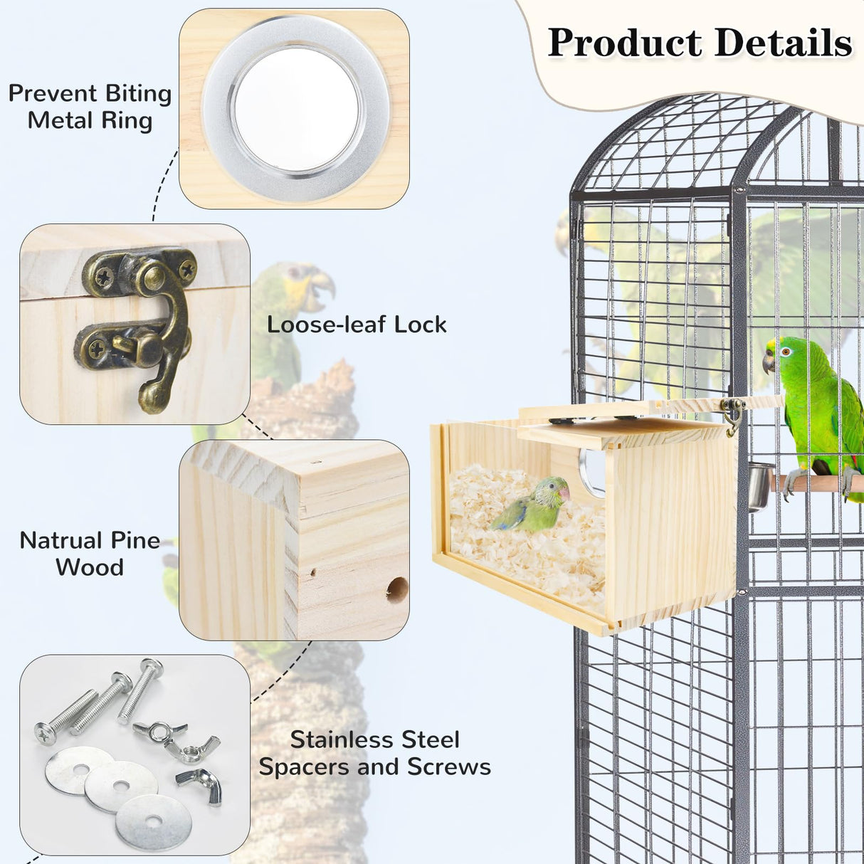 CooShou Parakeet Nesting Box Cockatiel Nesting Natural Pine Bird Nest Bird Breeding Box House Acrylic Transparent Bird Box with Detachable Wooden Board for Lovebirds Cockatiel Budgie Conure Parrot XL
