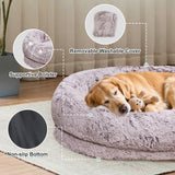 YAEM Human Dog Bed for Adult and Pets - 71"x45"x12" Dogs Beds for Humans with Washable Faux Fur Cover, Plump Pillow, Blanket, Orthopedic Design, Strap-RustWhite