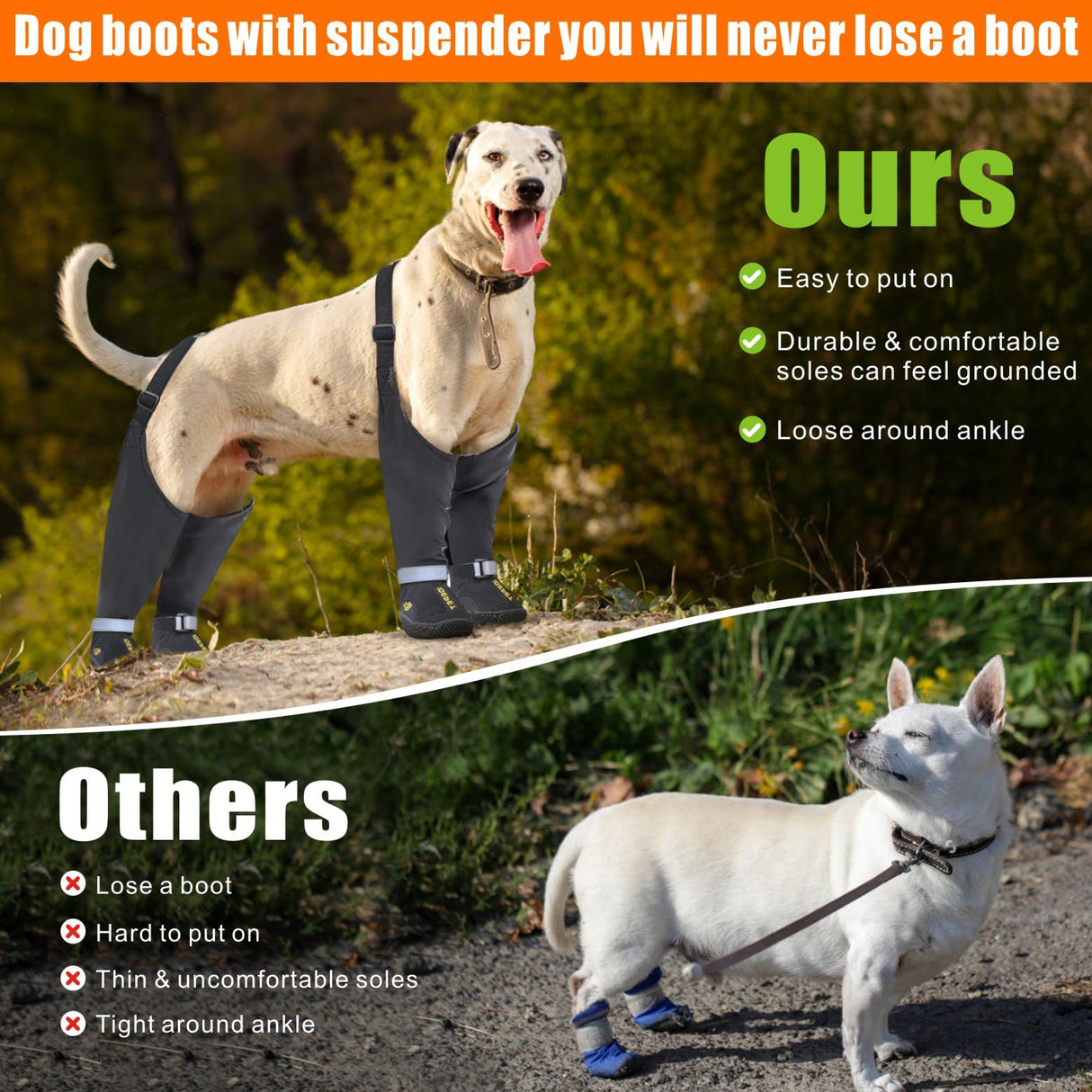 Idepet Dog Suspender Boots, Anti-Slip & Fall Waterproof Tall Shoes Legging for Small Medium Dog, Adjustable Suspender Boots for Winter Snow Rain Hiking Paws Protector 6