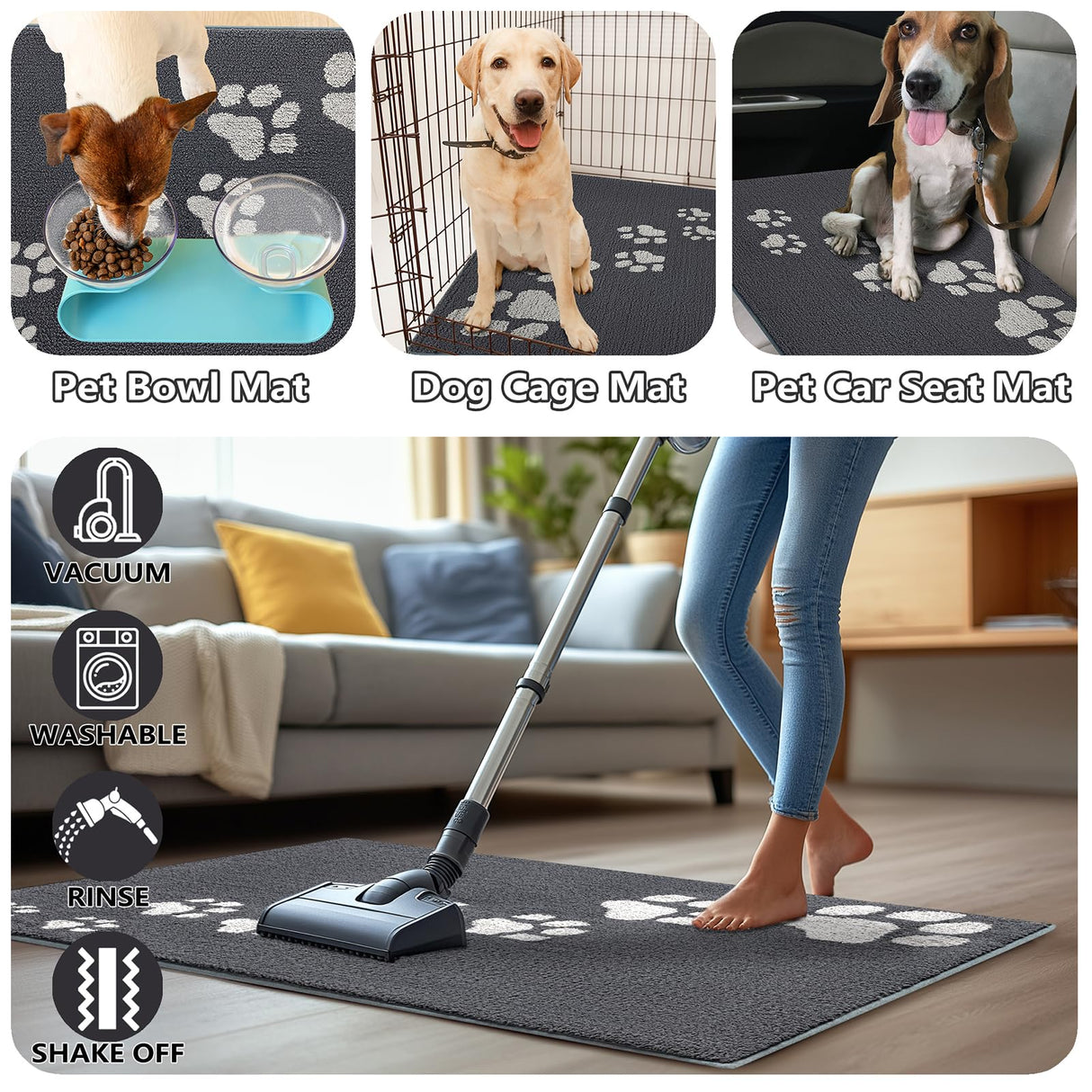 Timo Dog Door Mat for Muddy Paws, 32"x40" Super Absorbent Dog Mats for Indoor Outdoor, Low-Profile Washable Entryway Rug, Non-Slip Rubber Backing Front Door Mat, Grey