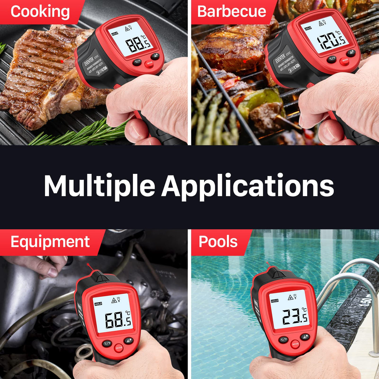 Eventek Infrared Thermometer Gun -58°F~1022°F (-50°C~550°C), IR Laser Thermometer Gun for Cooking, Pizza Oven, Grill, Griddle, Engine with Adjustable Emissivity & Max Min (NOT for Humans)