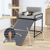Pet Stairs Ramp with Seat,Dog Window Perch with Stairs and Storage,Dog Seat with Ramp Steps,Folding Pet Ramp for Dogs Cats,Bunk Bed Chair with Sofa Cushion for Bed Couch Office,Hold Up to 110 lbs