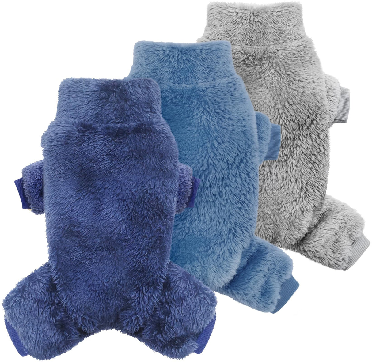 Idepet 3 Pack Fuzzy Velvet Dog Pajamas, Plush Dog Sweater Onesie Soft Pet Clothes Winter Outfit Doggy Pjs Puppy Jumpsuit, Cat Coat, XS
