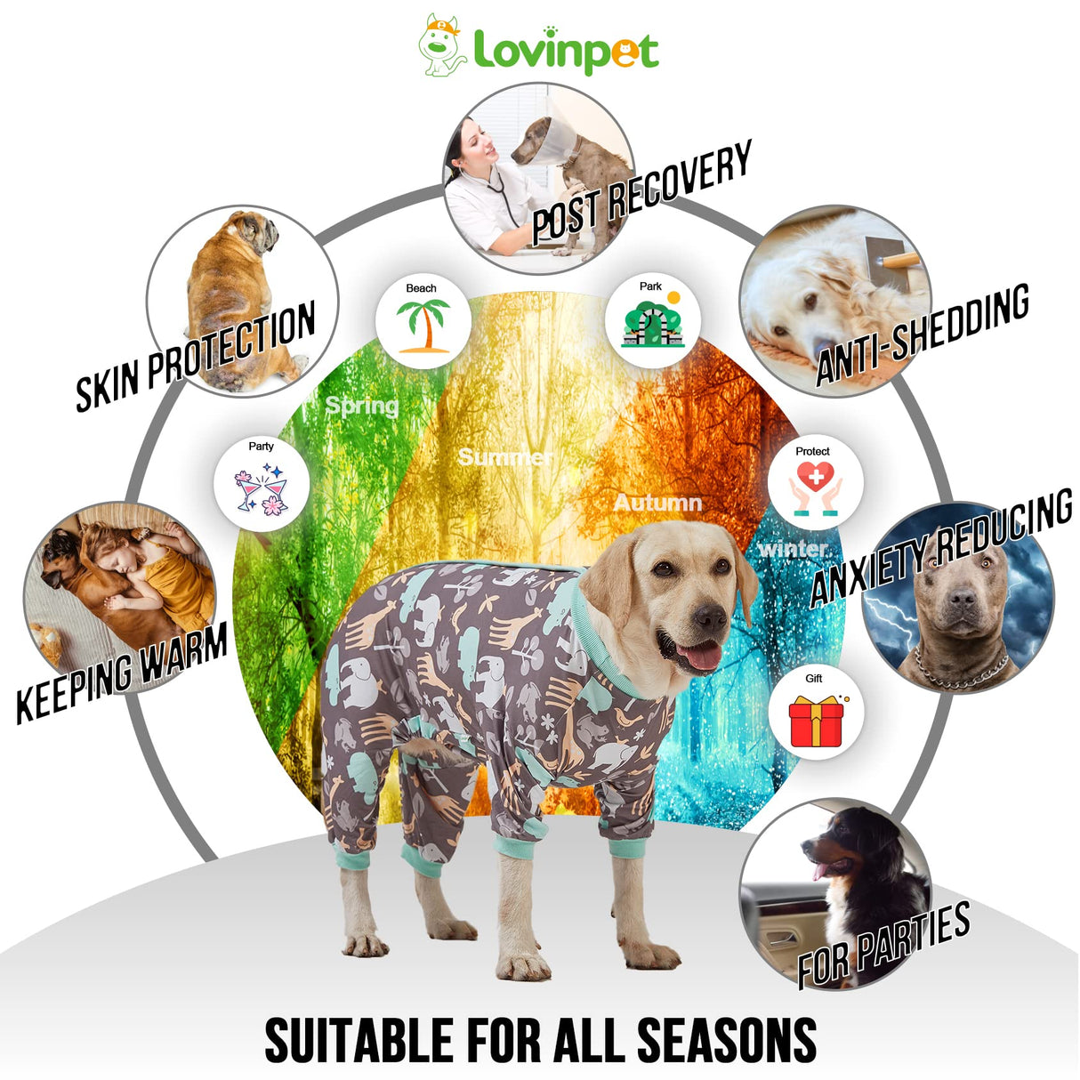 LovinPet Large Dog PJS, Hippos Zoo Cozy Dog Pajamas, Slim fit, Lightweight Pullover Clothes/Full Coverage Golden Retriever Pajamas/Back Snap Button is Only Decoration /2XL