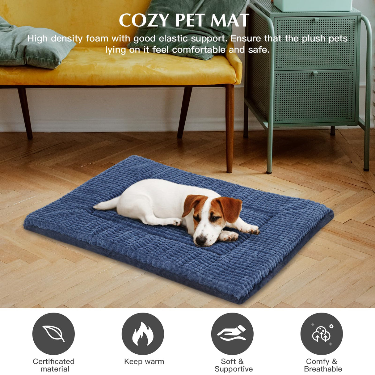 BVAGSS Reversible Dog Crate Pad, Memory Foam Pet Bed Mat, Soft Warm Machine Washable Sleeping Kennel Mattress for Small Medium Dogs XH079 (24''x18''x1.6'',Navy)