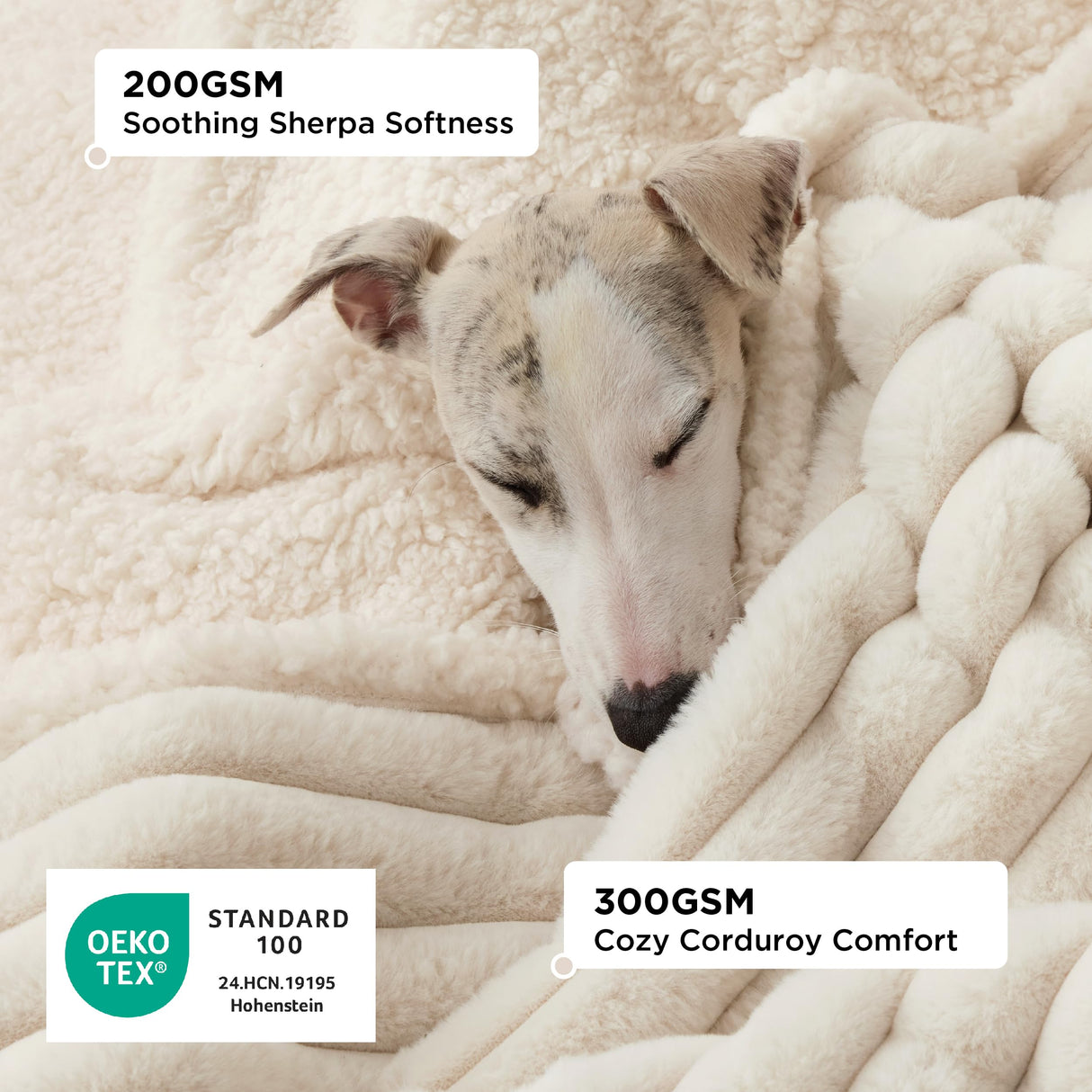 Bedsure ComfyFleece™ Waterproof Dog Blankets for Large Dogs - Soft Pet Cat Blanket Corduroy Fleece for Couch Bed Protector Washable, Cozy Calming Reversible Furniture Protection,50"x60", Cream