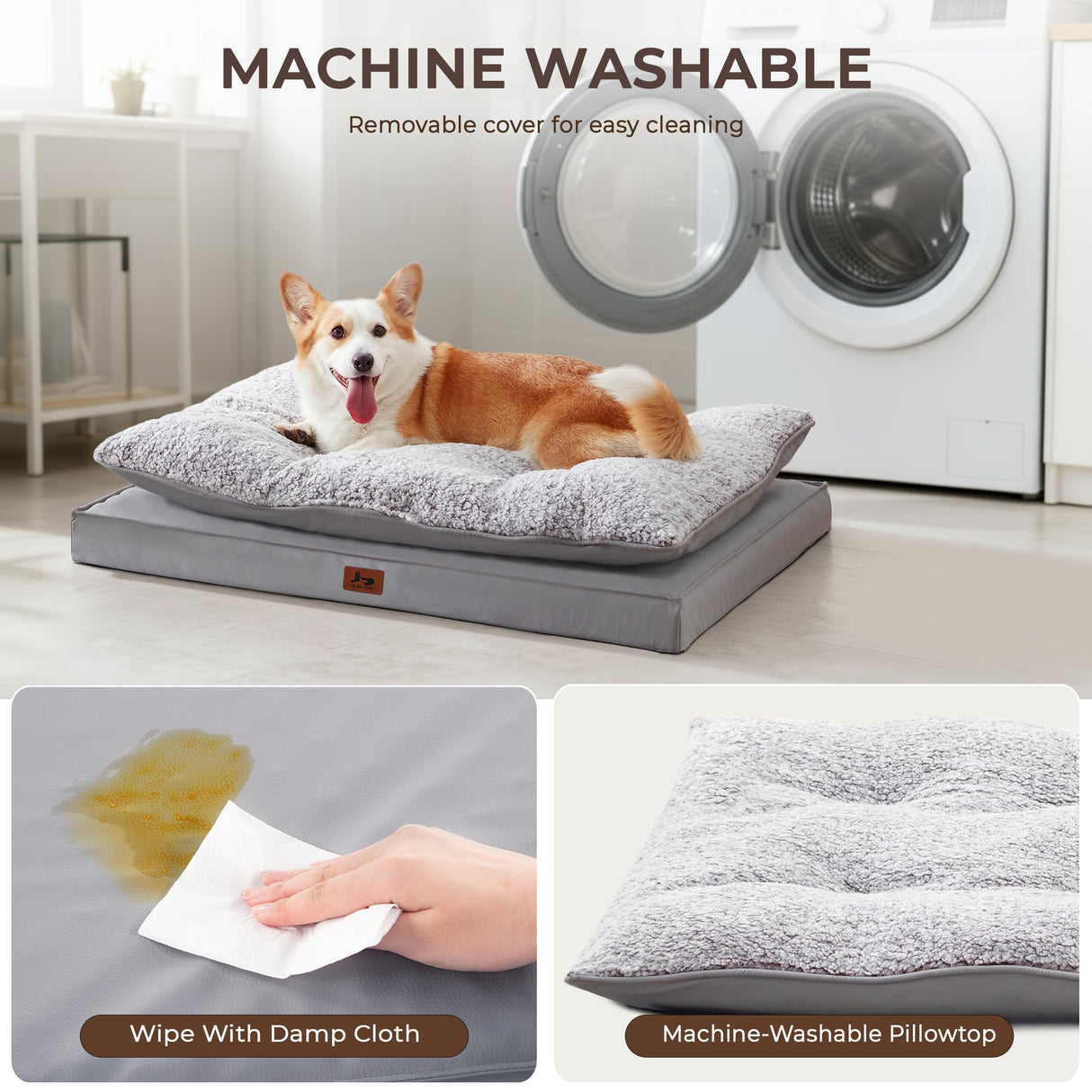 Warmrest 2-Pack Waterproof Dog Bed Medium Size Dogs, Plush Cushion & Orthopedic Egg-Crate Foam Mattress for Senior Dogs, Washable Dog Crate Bed with Removable Cover, Light Grey