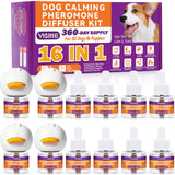 Dog Pheromone Calming Diffuser 16-in-1 Kit Appeasing Pheromone Diffuser to Calm Dogs (4 Plugin+12x48ml Refills) for Anxiety Relief Reduce Barking Aggression Fighting Stress 360 Day Supply(Tasteless)