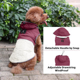 JoyDaog Detachable Hooded Dog Coat with Harness for Large Dogs,Super Warm Fleece Puppy Jacket for Cold Winter Doggie Coats,Red XXXL