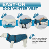 PUMYPOREITY Snow Jacket for Large Dogs Waterproof, Warm Dog Winter Coat with Harness Built in, Fleece Jacket with Back Zipper, Cold Weather Coats for Outdoor, Windproof Pet Snowsuit, Blue, 3XL