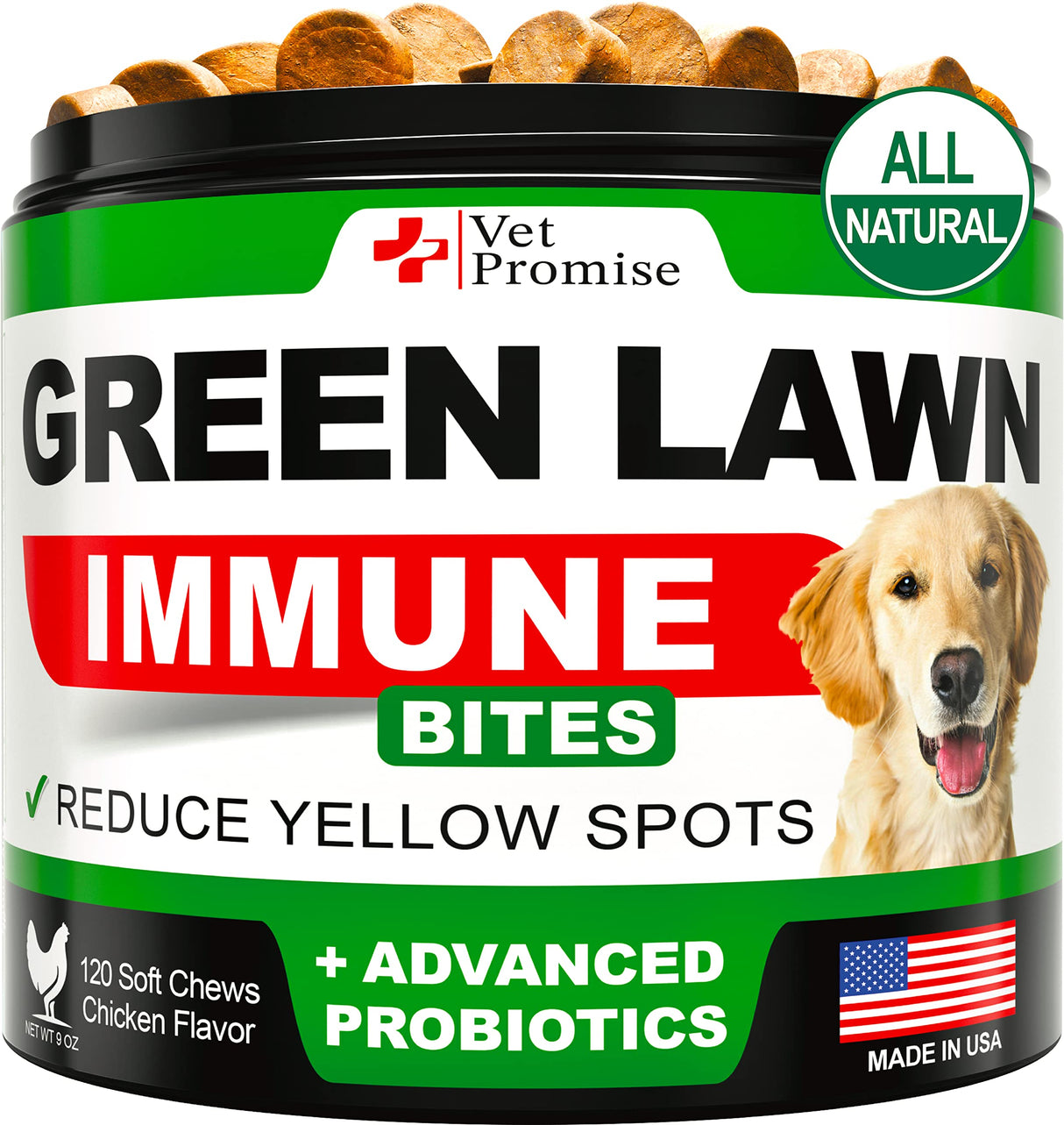 Vet Promise Grass Burn Spot Chews - Dog Urine Neutralizer for Lawn - 120 Grass Green Treats, Rocks - Pee Grass Spot Saver Caused by Dog Urine - Probiotics - Digestive Enzymes - Made in USA