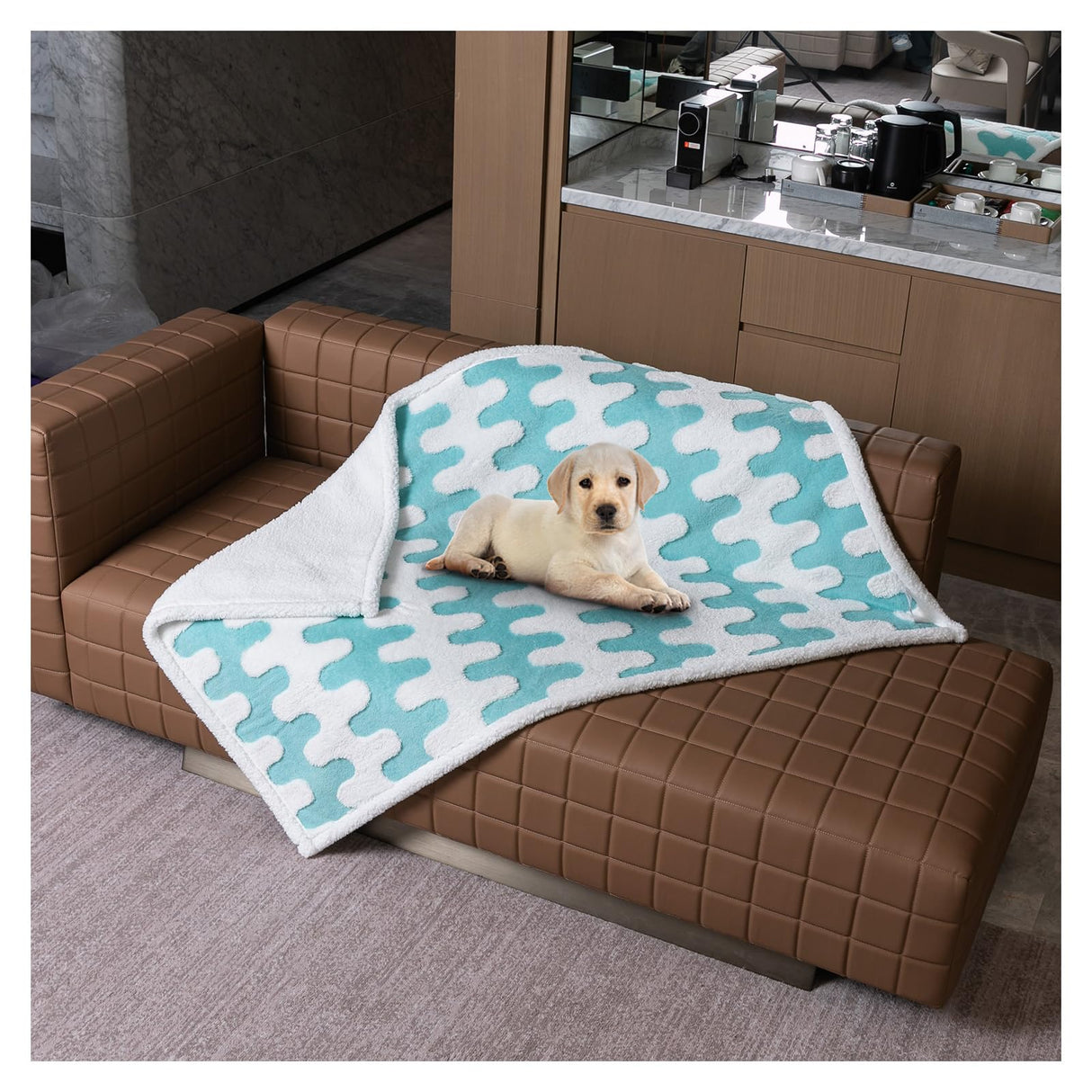 Maidewow Waterproof Pet Blanket,Dog Bed Covers Couch Sofa Stylish Jacquard Pets Throw Blankets for Puppy Cats Washable Reversible Furniture Protection Covers (Blue Wave,L)
