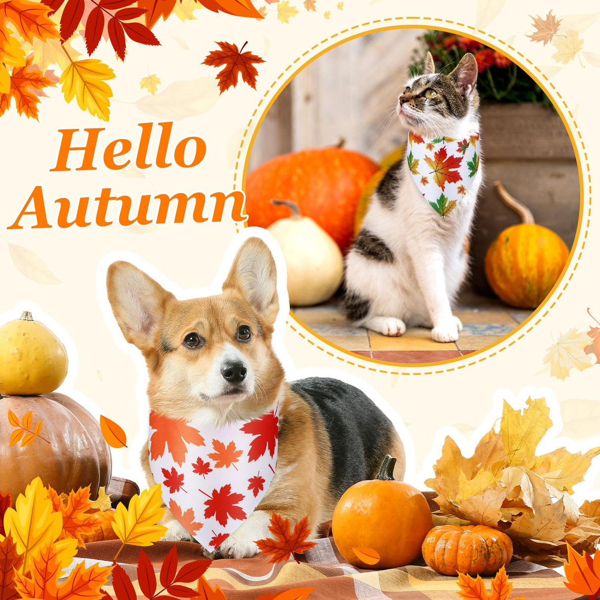 Chunful 100 Pieces Thanksgiving Dog Bandanas Bulk Fall Autumn Pet Bandanas with Leaves Patterns Triangle Scarf Bib Kerchief Set for Small Large Dog Costume Accessories (25.6 x 17.7 x 17.7)