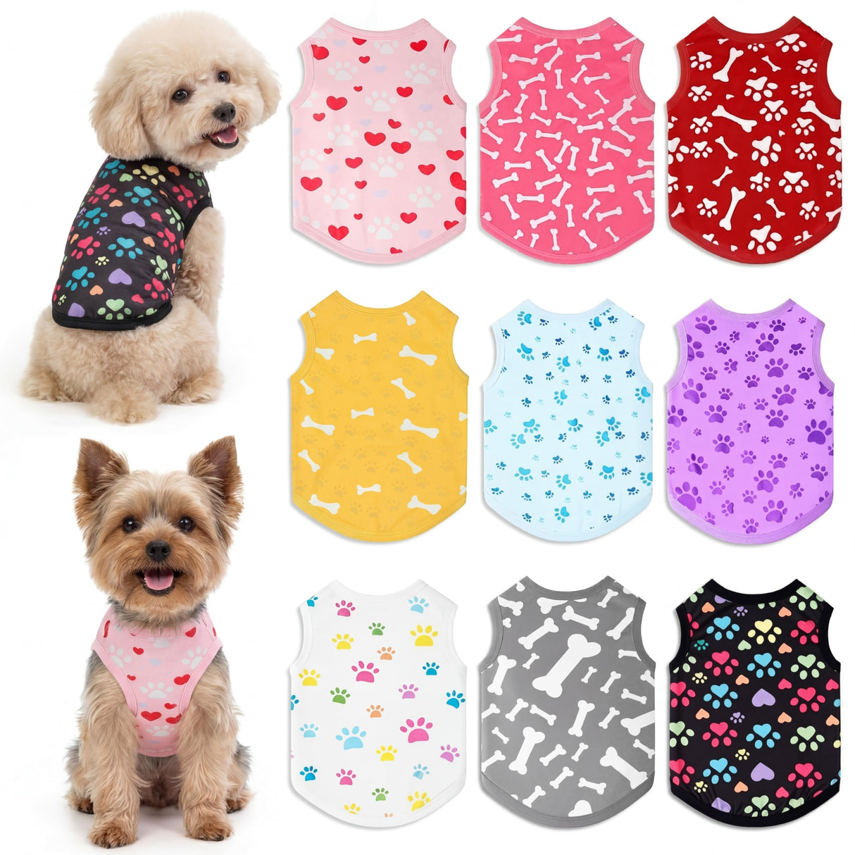 Hillban 9 Pcs Dog Shirts for Small Dogs Female Summer Colorful Sleeveless Dog T Shirts Cute Puppy Tank Top Breathable Pet Vest Stretchy Dogs Clothes for Daily Wear(Chest 15-17" Neck 11" Back 13.5")