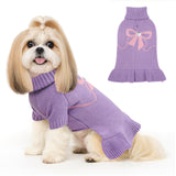 YUDODO Bowknot Dog Sweater Dress for Small Dogs Girl, Stretchy Pet Sweaters Pullover Coats, Fall Winter Warm Dog Turtleneck Sweater (Purple, S)