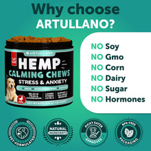 Load image into Gallery viewer, Hemp Calming Chews for Dogs - Dog Calming Chews - Dog Anxiety Relief Treats with Hemp Oil, Turmeric, Valerian, Ginger - Health and Wellness Supplements for Dogs - Hip and Joint Support - 120 Treats
