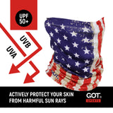 GOT Sports UPF 50+ Fishing Neck Gaiter - UV Face Mask Sun Protection for Men & Women - Camo SPF Face Cover Gator - Fishing, Hunting, Hiking (Old Glory American Flag)