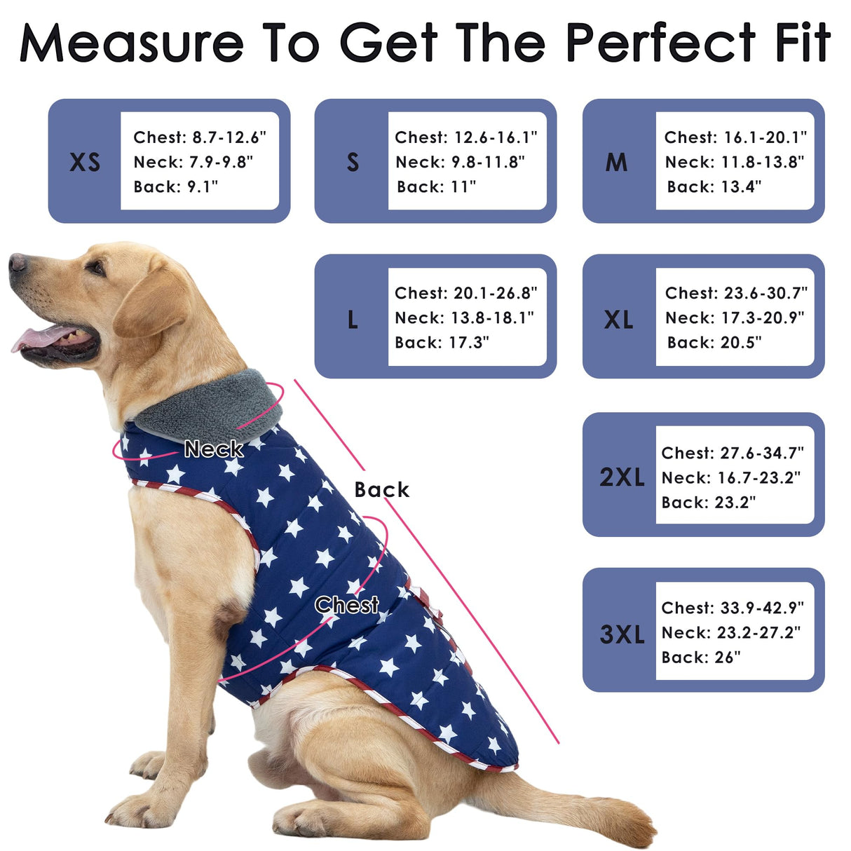 Petglad Dog Coat, Waterproof Dog Winter Jacket with Pocket, Reflective Adjustable Pet Snow Vest, Warm Cozy Fleece Sweater for Small Medium Extra Large Dogs - American Flag, XS