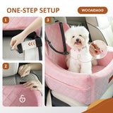WOOAIDAGG Dog Car Seat for Medium Dogs, Pet Travel Bed with Seat Belt Channel, Fully Detachable and Washable, 3 Straps Easy to Install (Pink)