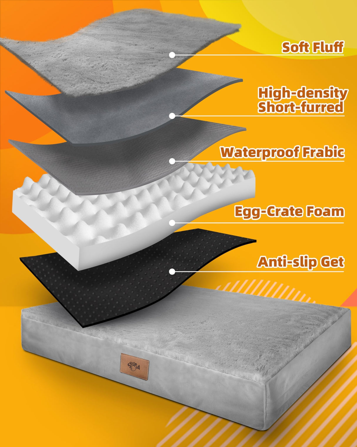 Sytopia Indestructible Dog Beds for Large Dogs Orthopedic, Chew Proof Dog Bed 42 Inch Pet Crate Pad, Washable Removable Cover and Anti-Slip Bottom - XL