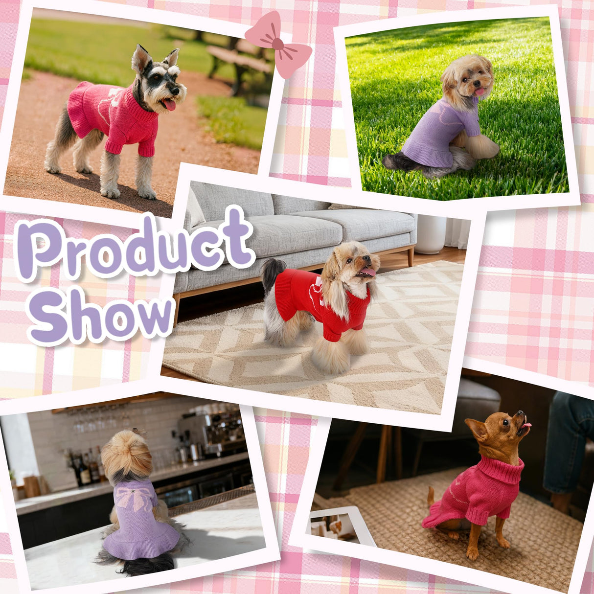 YUDODO Bowknot Dog Sweater Dress for Small Dogs Girl, Stretchy Pet Sweaters Pullover Coats, Fall Winter Warm Dog Turtleneck Sweater (Purple, S)