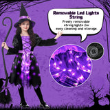 Light Up Halloween Girls Witch Costume, Toddler Witch Dress Set with Hat and Broom, Kids Witch Costumes for Halloween Themed Role-Play Party (Large)