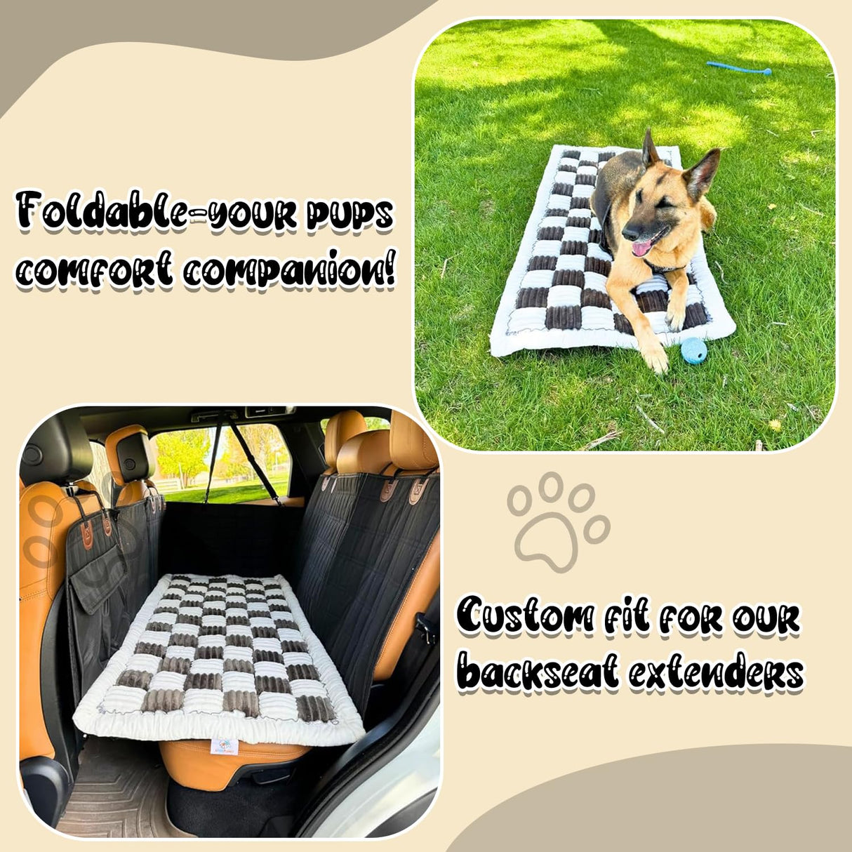 Backseat Pet Bed Mat,Dog Bed for Car,Dog Seat Cover for Car Back Seat, Non-Slip Travel Pet Mat, Fit for Backseat Extenders and Seat Covers (Black&White)