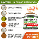 STRELLALAB Hemp Chews for Dogs - Hip & Joint Supplement with Glucosamine - Joint Pain Relief Treats - Omega 3, Chondroitin, MSM - Advanced Mobility Support - Chicken Flavor - 120 Ct - Made in USA