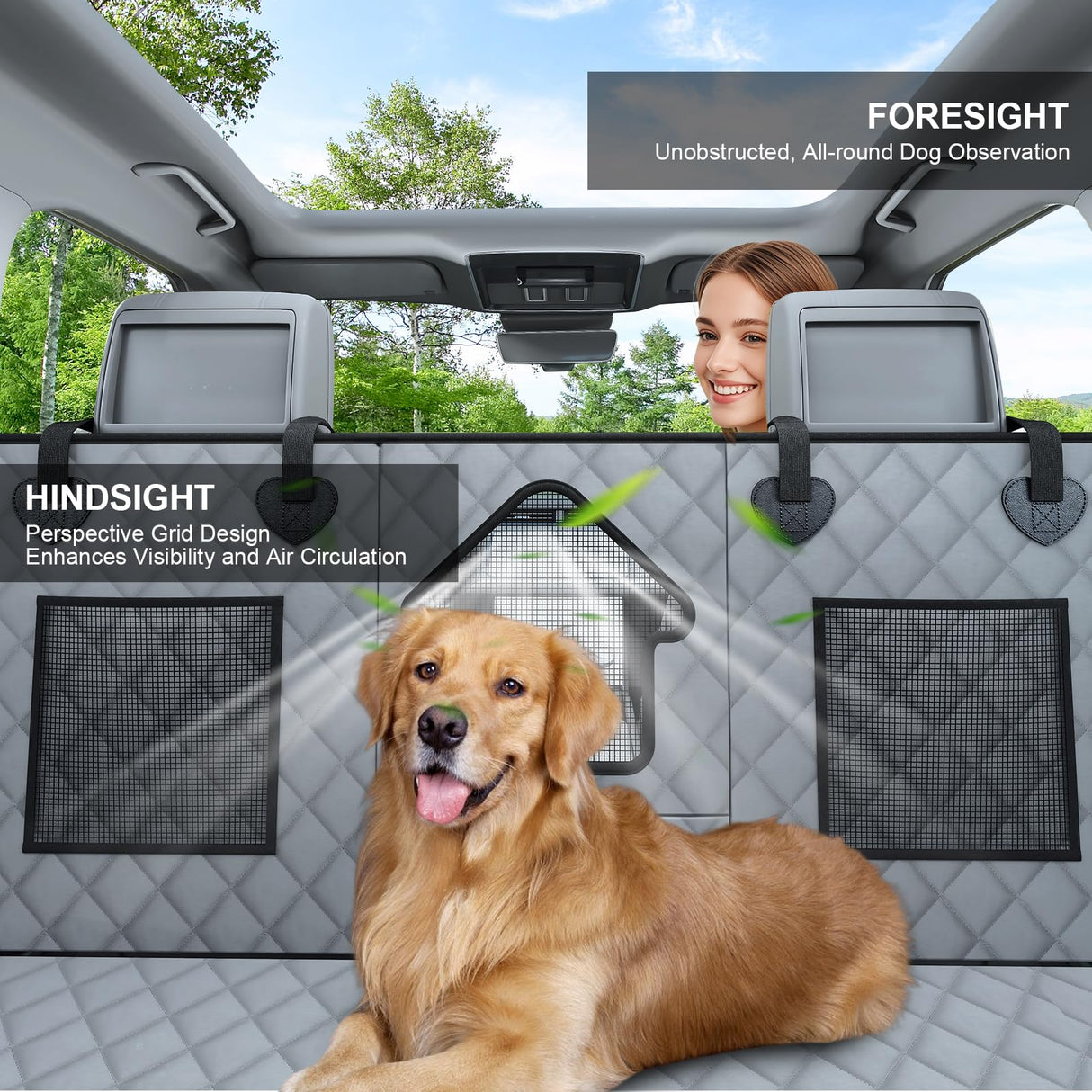 CarChic Dog Car Seat Cover for Back Seat - Waterproof Pet Hammock with Embedded Insert Door Protectors (XLarge for Crew Cab Truck with Fold‑Up Seat)